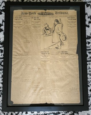 Antique 1911 New-York Tribune Front Page September 7 Framed Original w/ COA