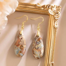 Stone Drop Earrings for Women Earrings Teardrop Jasper Stone Dangle Earrings
