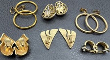 VINTAGE 60  s - 80  s Gold Tone EARRINGS Hoops 1 Monet Enamel CLIP LOT READ