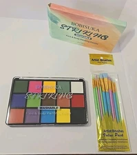 Face Body Paint Palette 15 Colors + 10 Pcs Brush Set