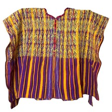 Vintage Handwoven Yellow / Purple, Huipil San Juan Sacatep quez Guatemala Blouse