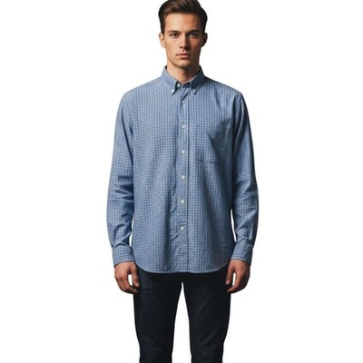 L.L. bean sz 15 / 33 blue long sleeve check career business casual button up EUC