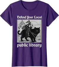 Defend Your Local Public Library Books Funny Cat Ladies' Crewneck T-Shirt