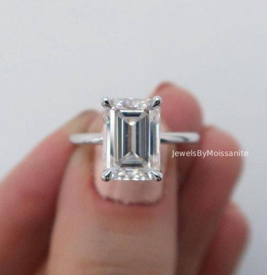 4 Ct Emerald Cut Moissanite Solitaire Engagement Ring 925 Sterling Silver