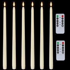 Homemory 15 inches Real Wax Flameless Taper Candles with Remote Timer, 6 Pcs ...
