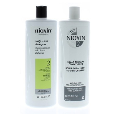 Nioxin System 2 Cleanser + Scalp Therapy 33.8Oz/1Liter Duo (New Packaging)