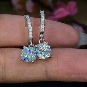 Authentic 2.45 Ct Round Created Diamond Dangle Drop Wedding Earrings 14K White Gold Plated
