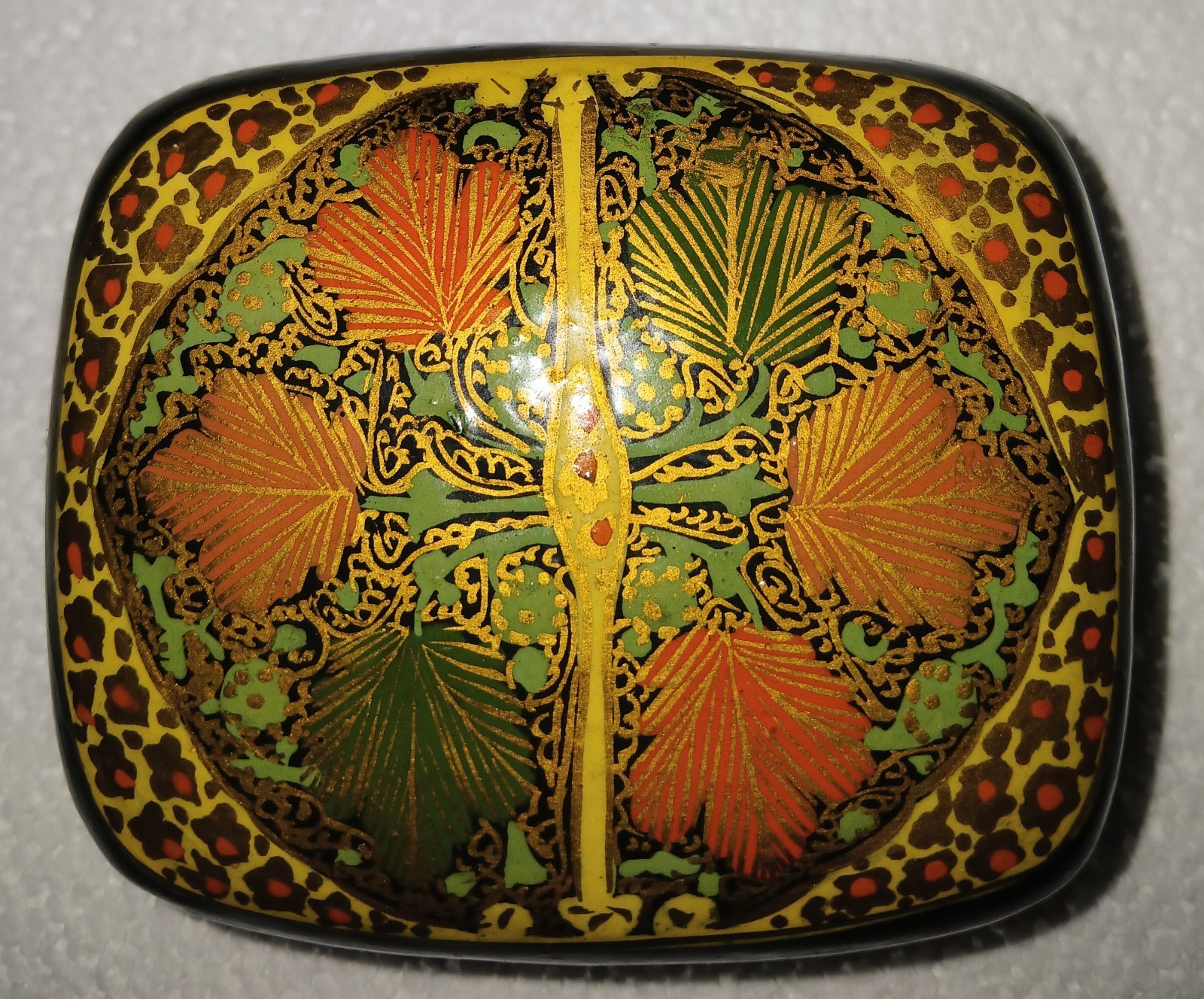 Handcrafted Vintage Kashmir Paper Mache Trinket Box with Lacquer and Hand Painting