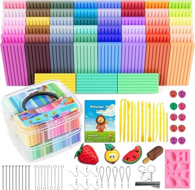 Polymer Clay Starter Kit, Oven Bake Modeling Clay with Sculpting Tools, 51 Color