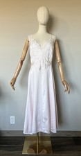 Vtg Victorias Secret Slip Dress L Pink Satin Embroidered Nightgown Fairy 90s