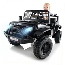 24V Ride on Car with Remote Control, Bluetooth, LED Lights, Horn, Spring Black