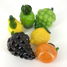 Murano Style Art Glass Fruit Hand Blown Colorful Lot 6 Pcs