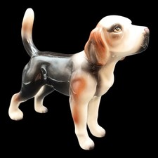 Statuina cane cane Lefton Beagle Hound porcellana Corea dipinta a mano marrone nero vintage