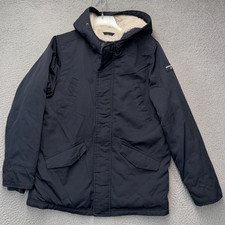 Abercrombie Kids Parka Jacket Girls 15/16 Black Full Zip Faux Fur Lined Hooded