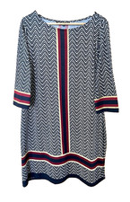 MLLE GABRIELLE Shift Dress Womens Large Black Red Chevron Above Knee Stretch EUC