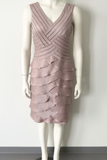 Adrianna Papell Sheath Dress 4 Dusty Purple Tiered Ruffle Layers Glimmery Lined