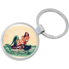Vintage Mermaids Keychain - Includes 1.25 Inch Loop for Keys or Backpack
