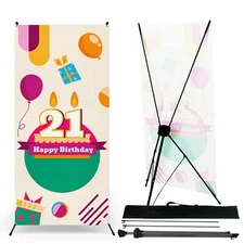 Adjustable Birthday Sign X Banner Stand | UV-Water Resitant Stand with Cover