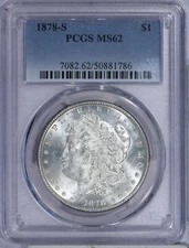 1878-S Morgan Silver Dollar $1 PCGS MS62 - Extremely Lustrous!