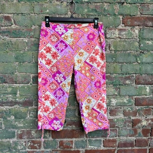 Y2K Capris Girls Size 14 Patchwork You Babes Floral Pink Orange Yellow Pants