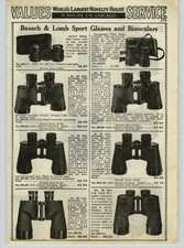 1936 CARTA PUBBLICITARIA Bausch & Lomb occhiali sportivi binocolo Univex AGFA Falcon fotocamera