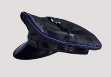 Mütze Kappe echt Echtleder blau Armee Muir Biker Peak Bluf Polizei Militär