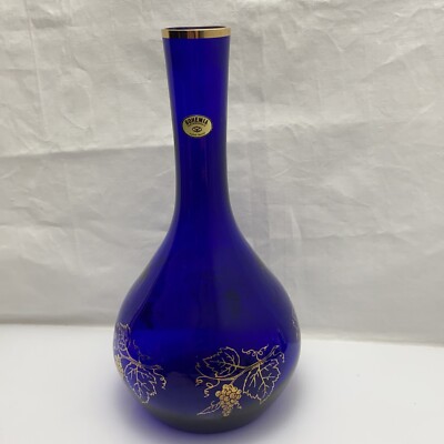 Vase - Glasvase - Bohemia Czechoslovakia - Hand Made - blau farbig, goldrand 