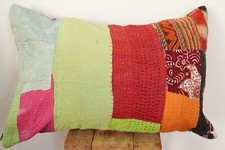 Elegant Kantha Pillow Cover, Indian Vintage Handmade Kantha Cushion Cover