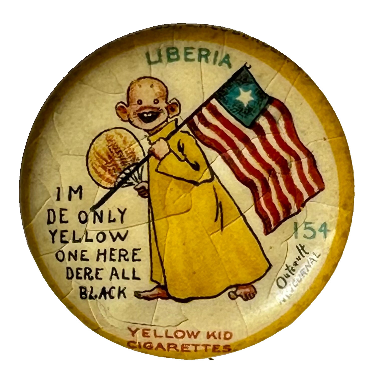 1896 High Admiral Cigarette Yellow Kid 154 Liberia Flag 1.25" Celluloid Pinback