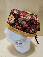 Turkeys Orange Fall Men's Skull/Chemo Surgical Scrub Hat/Cap Handmade