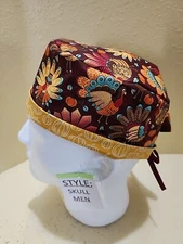 Turkeys Orange Fall Men's Skull/Chemo Surgical Scrub Hat/Cap Handmade