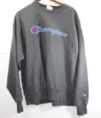 Champion Reverse Weave Sweatshirt Logo Patch Vintage 90 Gray Extra Large