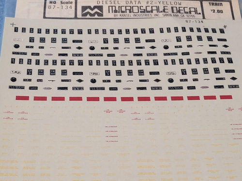 MICROSCALE DECALS 87-134 DIESEL DATA #2 YELLOW (UN-CUT) - HO Scale - Picture 2 of 4