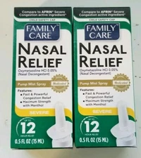 2 Family Care Nasal Relief Oxymetazoline HCI 0.05% with Menthol