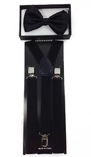 Adult Bow Tie & Suspender High Quality Adjustable Combo Set Black
