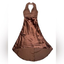 VTG Frederick  s of Hollywood Silk Dress Sz 2 Bronze Goddess Y2K Bombshell Gown