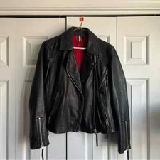 Topshop Rosemary Mack Black Moto Biker Jacket - Goat leather - Size 8