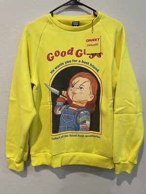 Chucky The Killer Doll Good Boy Yellow Men's Long Sleeve Sweater Size Small