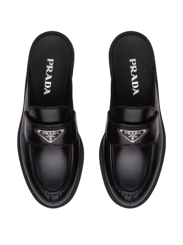 Prada Calzature Donna Mules Black Logo Loafers Size 35.5 Brand New