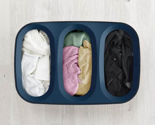 Stylish Black Laundry Basket with Three Compartments for Easy Fabric Separation - Picture 4 of 8