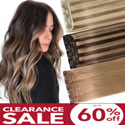 Super Thick One Piece Clip In REMY Human Hair Extensions Half Full Head Ombre US