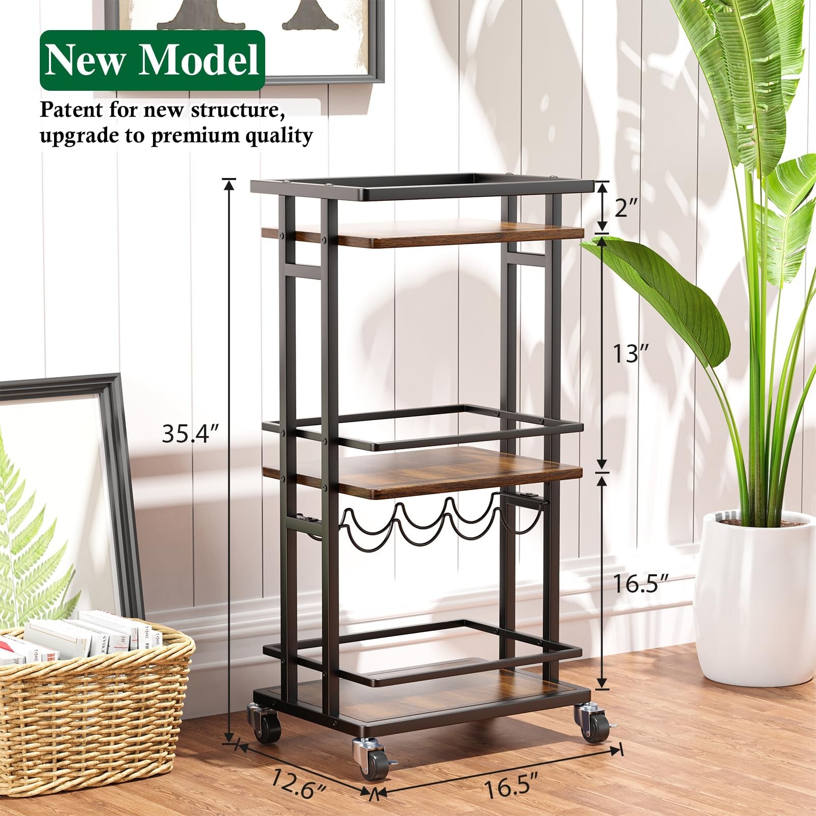 4-Tier Liquor Cabinet with Wine Rack, Mini Bar Cart for Home, Small Liquor Ba...