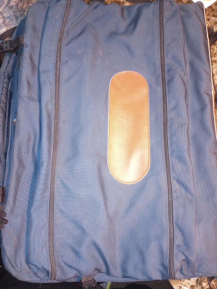Bolso de equipaje de lona plegable de cuero nailon azul Bronco vintage Eddie Bauer 27x18 Foto 4 de 4