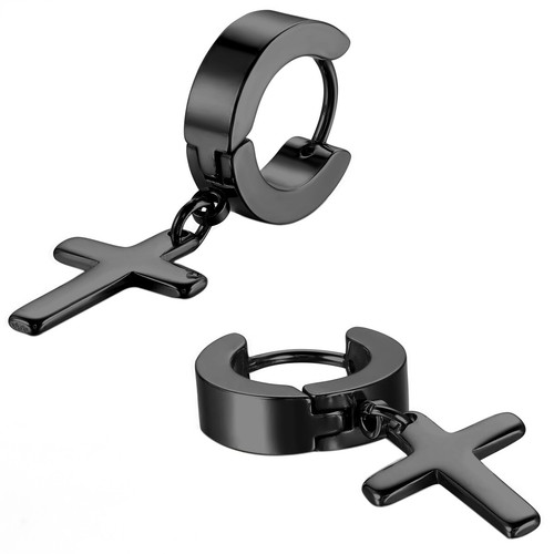 2pcs Inverted Upside Down Cross Stainless Steel Earrings for Men Women Hoop Stud - Picture 20 of 22