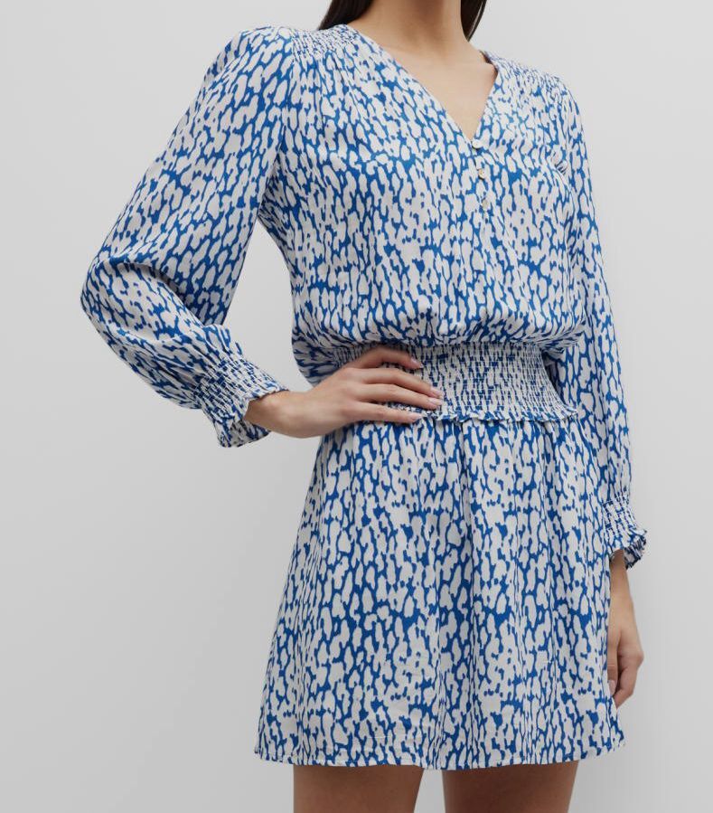 Rails Women's Blue Static Leopard Smocked Zana A-Line Dress Size XXS