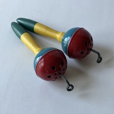 Vintage Set of 2 Maracas Shakers Wooden Handle Metal Musical Noise Maker 1940s