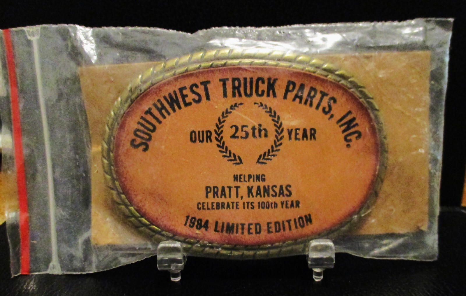 Southwest Truck Parts Pratt KS 25 Anniversary Leather Belt Buckle 1984 Limit Ed