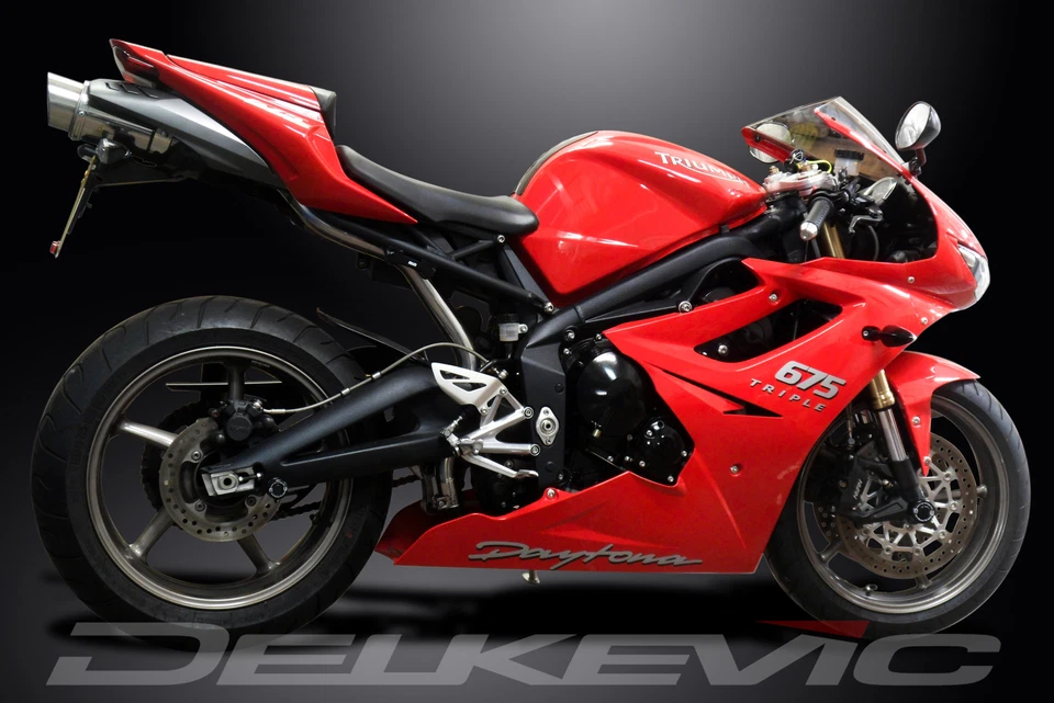 Kit silenciador de escape redondo de acero inoxidable Triumph Daytona 675 2006-2012 Slip On 8" Foto 4 de 4
