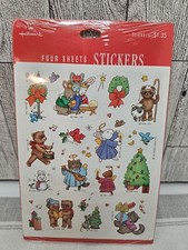 Vintage Hallmark Christmas Animals Mice Bunny Bears 4 sheets SEALED  STICKERS
