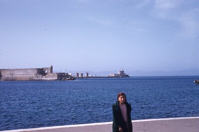 1950's Slide Daytime View Coastline of Lisbon Portugal Red Border